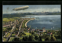 Künstler-AK Friedrichshafen, Zeppelin über Dem Bodensee  - Airships