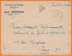 Lettre Pub De SUSSAC .87 Hte-Vienne " TRAVAUX DE FORGE Et Serrurerie " En F.P. Le 30 12 1949 - Covers & Documents