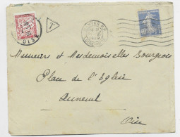 SEMEUSE 40C OUTREMER SEUL LETTRE MEC NANTES RP  1929 POUR OISE TAXE 30C - 1921-1960: Periodo Moderno