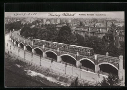 AK Hamburg-Barmbeck, Hochbahnstrecke Mit Bahn Und Strasse Aus Der Vogelschau  - U-Bahnen