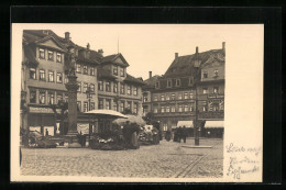 Foto-AK Erfurt, Fischmarkt Mit Marktbetrieb Und Säulendenkmal  - Erfurt