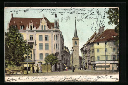 AK Erfurt, Marktstrasse Mit Geschäft, Kirche Und Litfasssäule  - Erfurt