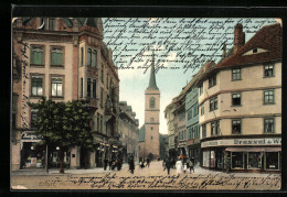 AK Erfurt, Marktstrasse Mit Kirche, Passanten Und Geschäften  - Erfurt