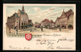 Lithographie Erfurt, Marktplatz Mit Rathaus, Rolandsäule Und Hist. Gasthaus Zum Rothen Ochsen  - Erfurt