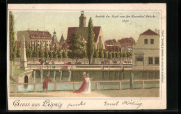 Lithographie Leipzig, Ortsansicht Von Der Rosenthal-Brücke Um 1830  - Leipzig