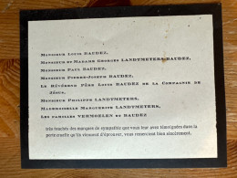 Carte Remercient Madame  Baudez Nee Marguérite Vermoelen *1874 Zandhoven +1945 Deurle Anvers Et Son Mari +1946 Berchem - Obituary Notices