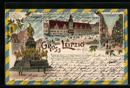 Lithographie Leipzig, Rathaus Und Sieges-Denkmal  - Leipzig