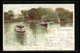 Lithographie Berlin-Treptow, Bootspartie Auf Dem Fluss  - Treptow