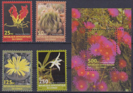 République Démocratique Du Congo - 2105/2108 + BL206 - Fleurs - 2002 - MNH - Ongebruikt