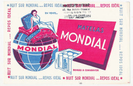 Buvard 20.5 X 13.6 Matelas MONDIAL Femme Globe Terrestre Cachet De Brotteaux-literie à Lyon Rhône (sur Le Verso Aussi) - Altri & Non Classificati