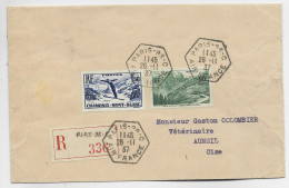 FRANCE  CHAMONIX 1FR50+ 90C ISERAN LETTRE REC C. HEX PARIS 96 C 26.11.37 AIR FRANCE - 1921-1960: Modern Tijdperk