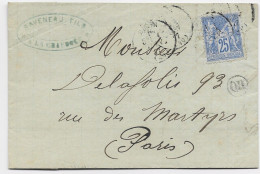 LOIR ET LOIR SAGE 25C TYPE 16 BLOIS 1 JUIN 1877 LETTRE + OR LA CHAUSSEE - 1877-1920: Semi-Moderne