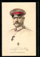 Künstler-AK Paul Von Hindenburg In Uniform, AK-Reklame Hermann Schött AG Rheydt  - Historical Famous People