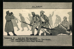 Künstler-AK Airolo, Teilstück Aus Dem Wandgemälde Der Werdegang Des Soldaten Im Fort Airolo, Alarm  - Otros & Sin Clasificación