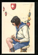 AK Schweizer Bundesfeier 1925, Für Unsere Taubstummen Und Schwerhörigen, Junge Person Beim Schreiben, Ganzsache  - Interi Postali