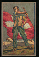 Künstler-AK Schweizer Bundesfeier 1912, Schweizer Mit Flagge, Ganzsache  - Ganzsachen