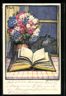 Künstler-AK Schweizer Bundesfeier 1922, Fete Nationale, Stilleben Mit Buch Und Blumen, Ganzsache  - Interi Postali