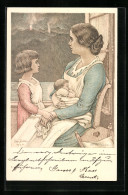 Künstler-AK Schweizer Bundesfeier 1924, Mutter Mit Kindern Schaut Aus Dem Fenster, Ganzsache  - Interi Postali