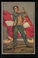 Künstler-AK Schweizer Bundesfeier 1912, Schweizer Mit Flagge, Ganzsache  - Entiers Postaux