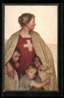 Künstler-AK Schweizer Bundesfeier 1917, Für Das Schweiz. Rote Kreuz, Ganzsache  - Interi Postali