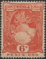 Tonga 1897 SG47a 6d Coral Wmk Sideways MH - Tonga (1970-...)