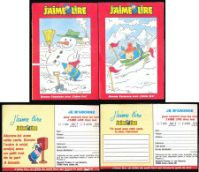 2 Cartes Remplaçant Le Marque-page J'aime Lire N° 145 Fèvrier 1989 La Princesse élastique Crayon Ski Bonhomme De Neige - Segnalibri