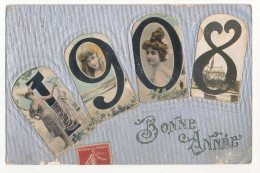 CPA 9 X 14 Année 1908 (10)  "Bonne Année" Chiffres Sur Cartons Collés Jeune Fille  Notre Dame Paris - New Year