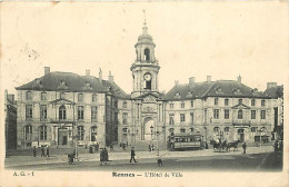 35 - Rennes - L'Hotel De Ville - Animée - Tramway - Etat Léger Pli Visible - CPA - Voir Scans Recto-Verso - Rennes