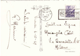 CARTOLINA VICENZA CHIESA DI MONTE BERICO ANNULLO TARGHETTA ORCHIDEA BIANCA - 1946-60: Poststempel