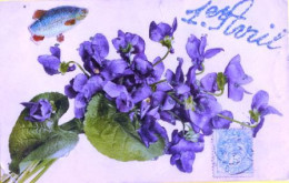 1ER AVRIL - CPA AVEC VIOLETTES POISSON AJOUTÉ - TAD BOUTIGNY ET PARIS (476)_CP5 - 1er Avril - Poisson D'avril