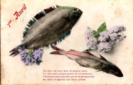 1ER AVRIL - CPA AVEC POISSONS, LILAS ET VIOLLETTES (028)_CP4 - 1 April (aprilvis)