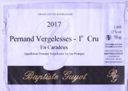 Etiquette " PERNAND VERGELESSES 2017 1er Cru En Caradeux " Baptiste Guyot (2511)_ev429 - Bourgogne