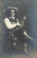 Social History Souvenir Real Photo Elegant Woman Mandolin Hat Coiffure - Photographie