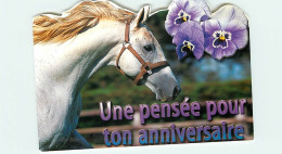 Format Spécial - 167 X 115 Mms - Animaux - Chevaux - Carte Anniversaire - Découpe Originale - Fleurs - Pensées - Carte N - Pferde