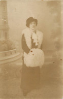 Social History Souvenir Real Photo Elegant Woman Lady Dress Fur Coat Hat - Photographs