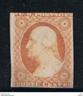 U.S.A.:  1851/56  G. WASHINGTON  N.D. -  3 C. UNUSED  NO  GLUE  -  YV/TELL. 4 A - Gebruikt