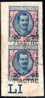 3111.1908 5th. PRINTING 20P/5L PAIR ON PIECE, #20G - Bureaux D'Europe & D'Asie