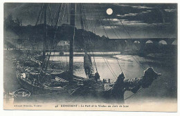 CPA 9 X 14 Morbihan HENNEBONT Le Port Et Le Viaduc Au Clair De Lune  Bateaux De Pèche Voilier - Hennebont