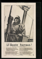 Künstler-AK U-Boote Heraus!, Matrose Auf Der Kommandobrücke  - War 1914-18
