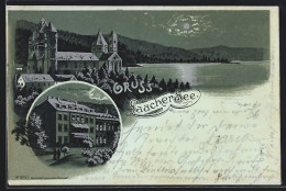 Lithographie Glees, Panoramablick Mit Burg & Hotel Maria-Laach, Laacher See  - Andere & Zonder Classificatie