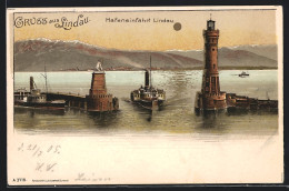 Lithographie Lindau, Partie An Der Hafeneinfahrt  - Lindau A. Bodensee