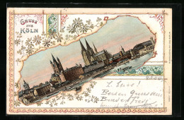 Lithographie Köln, Uferpartie Mit Kirche, Passepartout  - Koeln