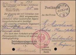 Frei Durch Ablösung Reichskommissariat Reparationslieferungen BERLIN 4.8.1925 - Non Classés