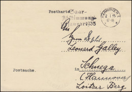 Postsache Dt. Oberpostdirektion Hannover 2.1.1935, Werbestempel Saar-Abstimmung - Other & Unclassified