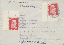277 Von Und Zu Stein: Ecken O.l. Und U.l. MeF BIEBESHEIM 16.12.57 Auslands-Bf. - Cartas & Documentos