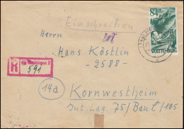 12 Schloss Lichtenstein 84 Pf Als EF Auf R-Brief Not-R-Stempel Hechingen 15.4.48 - R- & V- Vignetten