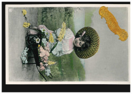 Frankreich Ansichtskarte Vornamen: Catherine - Mädchen Schubkarre Blumen, 1907 - Voornamen