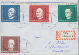 554-557 Satz Aus Block 4 Konrad Adenauer Auf Orts-R-Brief SSt STUTTGART 29.4.68 - Andere & Zonder Classificatie