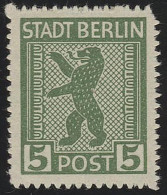 SBZ 1 AB Vx Berliner Bär 5 Pf, Grün, ** - Mint