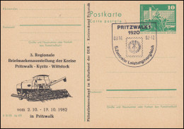 DDR P 79 Ausstellung 1982, Mähdrescher, SSt PRITZWALK Briefmarke 3.10.1982 - Altri & Non Classificati